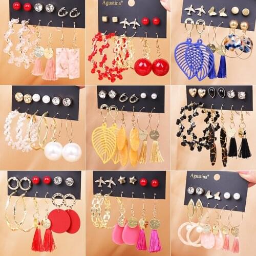 Studs set earrings fashion jewelry drop earrings women 2021 long earrings set geometry earring boho lovely girl red wholesale