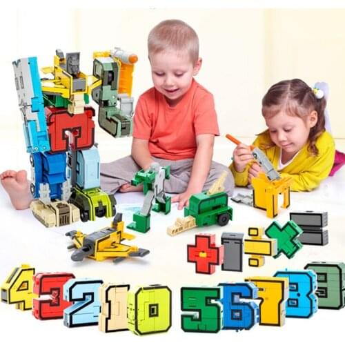 15Pcs DIY Creative Transformation Number Building Blocks Sets Creator Bricks Robot Brinquedos Deformation Educational Kids Toys