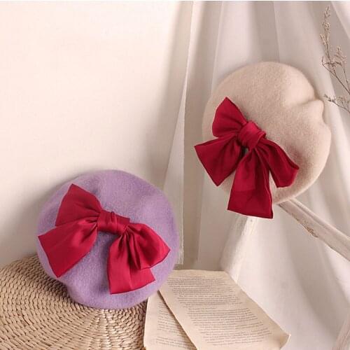2021 New Infant Kids Baby Girls Berets Solid Candy Color Big Bowknot Hats Girl Cap Kids Beret Hats Retro Caps Accessories