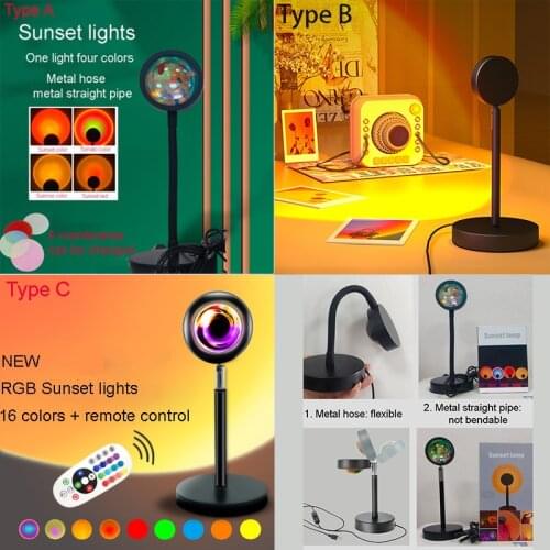 Novelty Bendable Sunset Lamp Led Color Remote Control Night Light USB Sun Projection Table Lights for Selfie Background Lighting