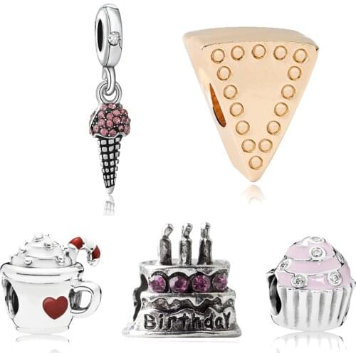 Birthday gift fit pandora high quality charms bracelet & necklace accessories diy Cake and ice cream bead jewelry for women gift