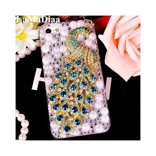 Bling Luxury Rhinestone Peacock Flower Diamond Pearl Soft Cover Case For Samsung S20 Ultra S10 S9 S8 Plus Note20 Ultra Note 10