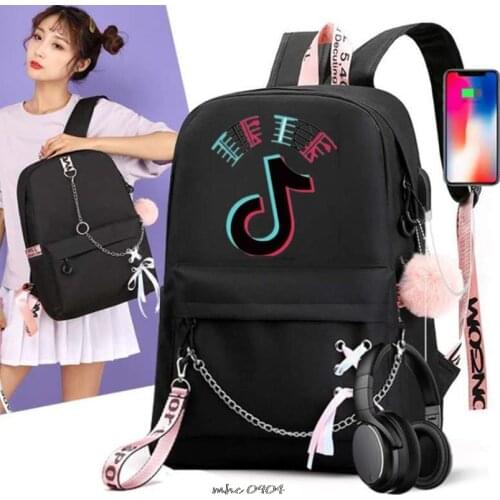 Tik Tok Canvas Waterproof Anti-theft Laptop USB Backpack for Boys Girls Student School Backpack Men