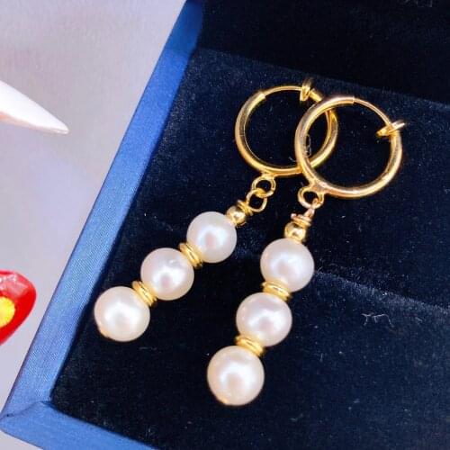 Natural Pearl Earrings For Women 6-7mm Freshwater Genuine Pearl Dangle Earrings Jewelry Gifts For No Ear Hole