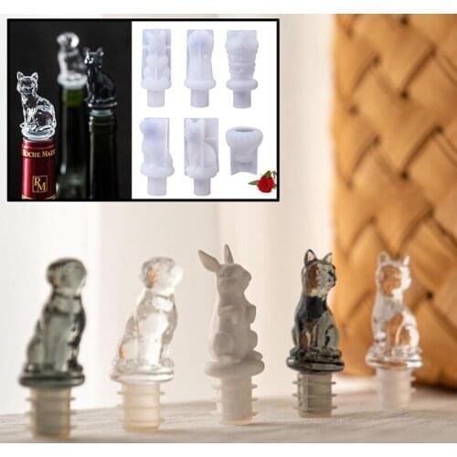 Red Wine Keep Fresh Bottle Stopper Silicone Mold for Diy Handmade Crystal Cat Dog Crown Wine Bottle Cap Resin Mould Home Crafts