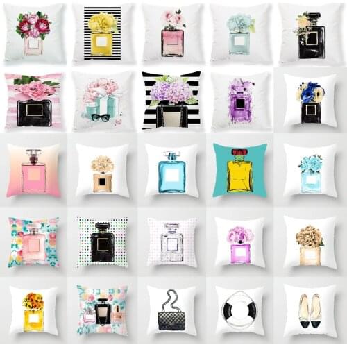 Brand New Perfume Bottles Series Floral Pillows Case Sofa Couch Decorative Cushion Case Modern Fashion Livingroom Throw Pillows