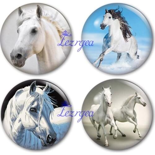 White horse glass cabochon, Round photo white horse glass cabochon demo flat back Making findings