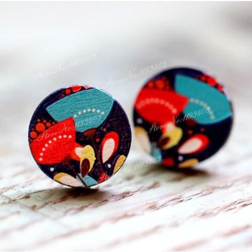 Unique 3D Embossed 16mm Round Coloured Drawing pattern Laser Cut wood Cabochon DIY for Rings, Earring,Brooch,Necklace