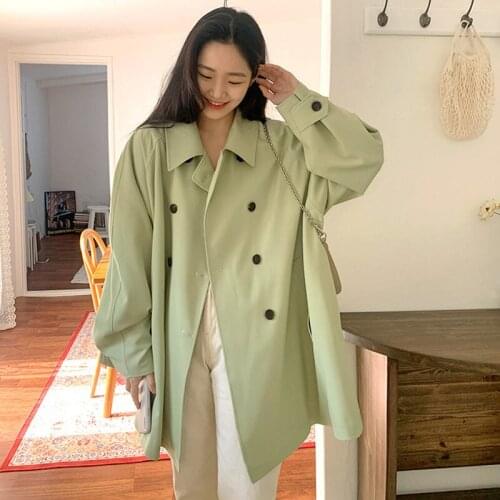 2021 Spring Autumn New Mid-Length Windbreaker Jacket Female Korean French Popular Simple Casual Double Breasted Women Coat zh495