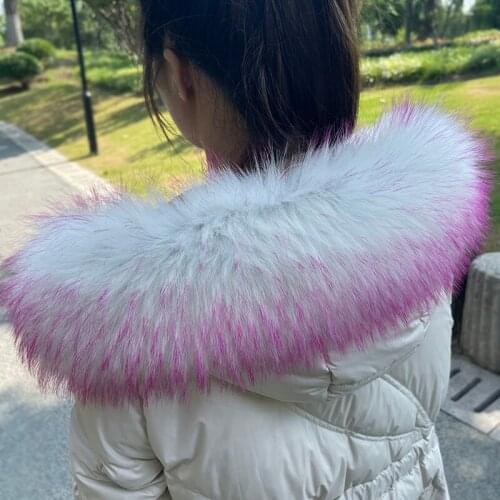 Faux Fur Collar For Parkas Coats luxury Warm Fox Raccoon Scarf Women Large Scarves Male Down jacket Fur Collar Fabric Bicolor