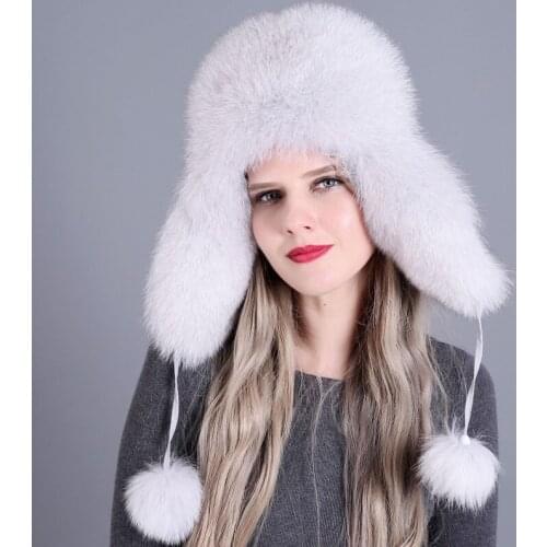 Fur Hat for Women Natural Raccoon Fox Fur Russian Ushanka Hats Winter Thick Warm Ears Fashion Bomber Cap