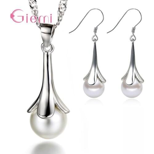 Hyperbole Trendy 925 Sterling Silver Water Pearl Drop Earring For Women Ladies Retro Flower Fashion Jewelry Sets