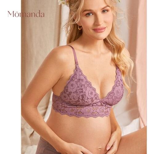 MOMANDA Womens Wire Free Nursing Bralette Lightly Lined Maternity Lace Bra