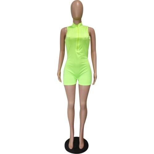 Womens Solid Color Jumpsuit Zipper Slim Hip-Up Fitness Bodysuit