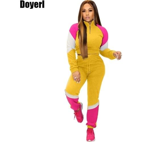 Plus Size Tracksuits Women Set 2020 Autumn Casual 2 Piece Pants Sets Women Patchwork Sport Sweat Suits Women Two Piece Outfits