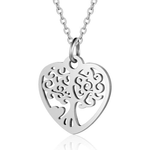 316L Stainless Steel Heart Tree of Life Charm Necklace Dainty Jewelry Pendant Necklaces Gift