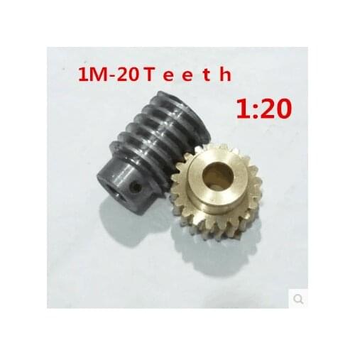 1Set 1M-20T Reduction Ratio:1:20 Copper Worm Gear Reducer Transmission Parts Gear Hole:5mm Rod Hole:5mm