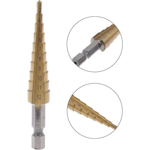 1PCS 3-12mm Coated Stepped Drill Bits Hex Handle Drill Bit Metal Drilling Power Tool High Quality