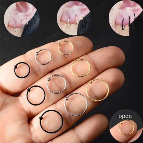 1 Pcs8/12mm Stainless Steel Multifunctional Open Ring Nose Ring Eyebrow Ring Small Round Bead Earbone Nail Earring Punk Jewelry