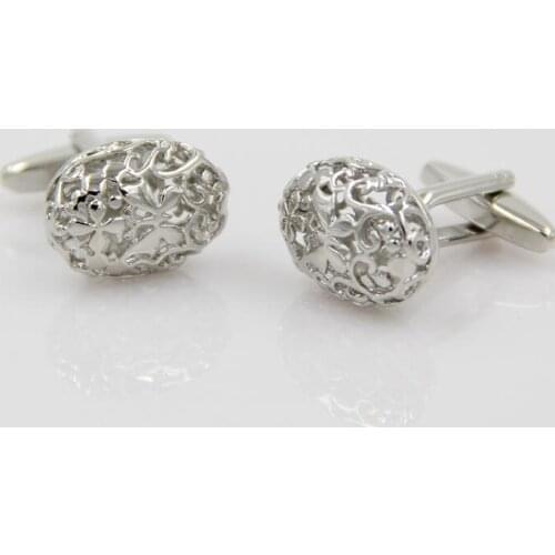 10pairs/lot Vintage Silver Hollow Cufflinks Oval Hollow Shape Retro Pattern Design Cuff Links Cuff Button Men Jewelry Accessory