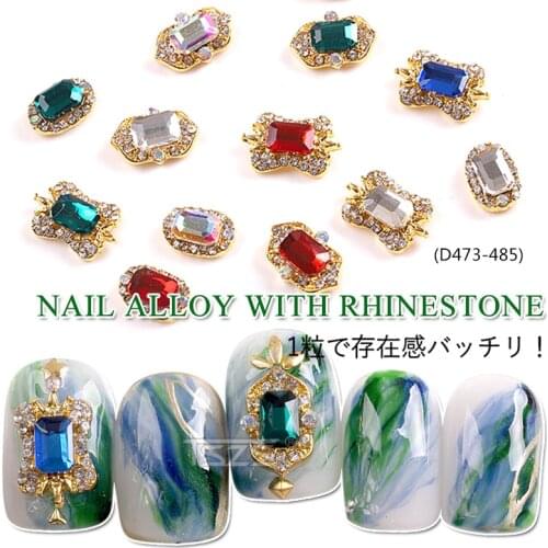 10pcs/lot 3D Nail Art multicolor Square Oval Water Drop Rhinestones Alloy Metallic Nail Craft Decoration