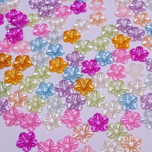 1000pcs/lot 13mm Mixed Color Imitation Pearls Flat Back Flower Shape Beads For Phone Wedding Card Embellishments DIY Decoration