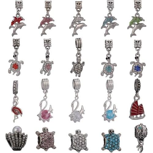 2Pcs/Lot Alloy Jewelry Accessories DIY Bracelet Accessories Dolphin Little Sea Turtle Diamond Small Pendant Direct Sales