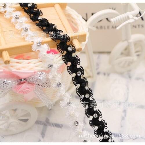 2 yards Pearl Rhinestone Beading Wavy Ribbon for DIY Crafts Hairwear Bow Material Bag Clothing Sewing Decoration Lace Trims