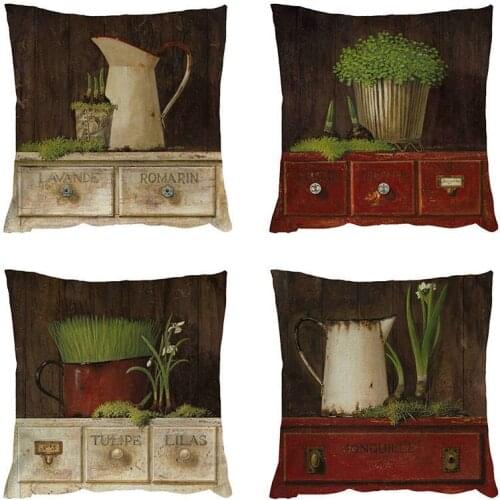 45x45cm Vintage Style Bonsai Decor Cushion Cover Throw Pillowcase Pillow Covers Sofa Seat Cushion Decorative 1530