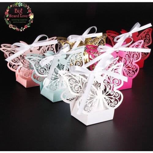 50Pcs Laser cut Butterfly Wedding Candy Box Wedding Favors and Gifts For Christmas and Wedding Party Decoration(can customized)