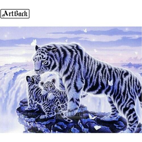 5d diy diamond painting tiger family snow scene 3d full square diamond embroidery color animal handmade mosaic crafts