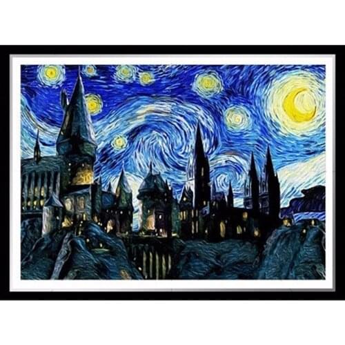 Starry night & church Diy embroidery with diamond needlework diamond painting mosaic dmc paint cross-stitch decor handwork AS128