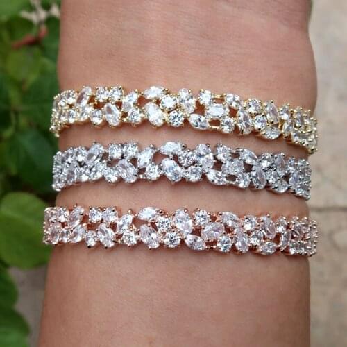 New Fashion AAA cubic zirconia Baguette bracelet Micro Pave Setting bangle cuff copper base with Gold-Color