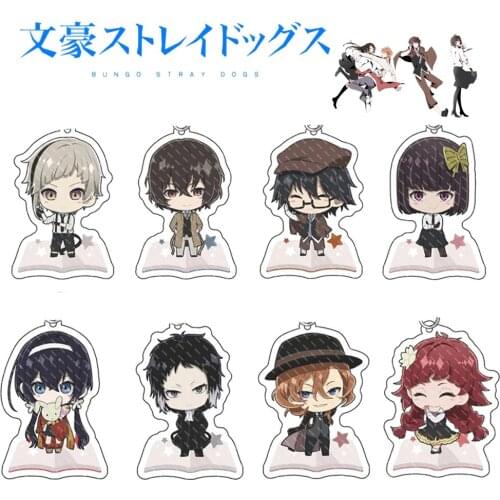 20Pcs/Lot Anime Bungo Stray Dogs Acrylic Keychain Nakajima Atsushi Dazai Osamu Akiko Yosano Figure Pendant Keyring Wholesale