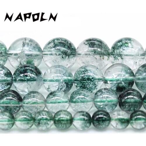 NAPOLN Natural Stone Beads Natural Green Ghost Beads 4,6,8,10,12mm For DIY Beaded Bracelet Necklace Making Strand 15"