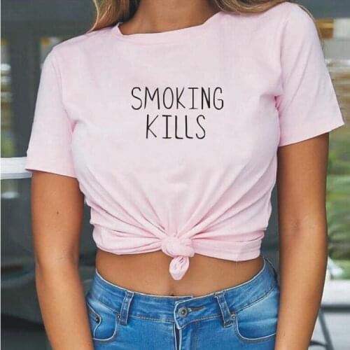 SMOKING KILLS Summer T-shirt Women Street Hipster Short Sleeve Women Cotton T Shirt Vintage O-neck Black White Tshirt Feminina