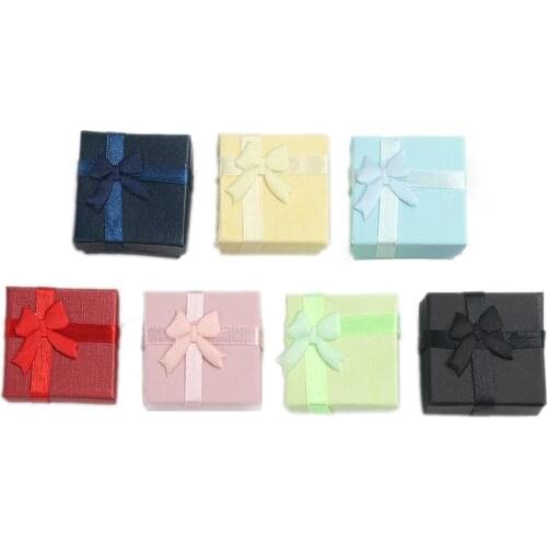 DoreenBeads 6PCs Jewelry Boxes Paper Candy Color Ribbon Bowknot For Jewelry Packing Display Gift Necklace Earring Box 4.3 x4.3cm