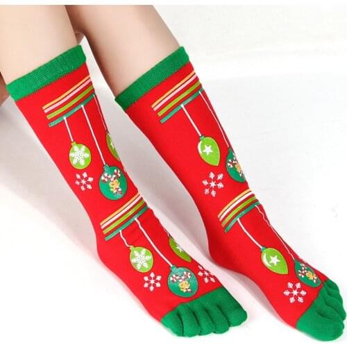 Funklouz Winter Harajuku Women Funny Cartoon Print Toe Socks Five Fingers Socks Christmas Gift