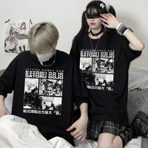 Jujutsu Kaisen Anime Gojo Satoru Print T-Shirt Women Casual Brand Top 2021 Summer Short Sleeve Loose Soft Womens Tshirt Hot sal