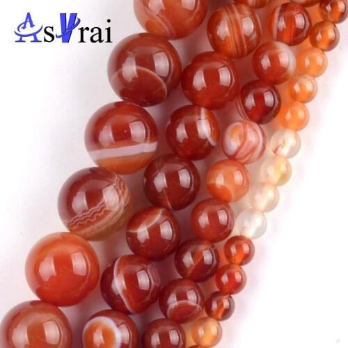 Smooth Stripes Carnelian Red Agates Natural Stone Round Beads For Jewelry Making Spacer Loose Beads 4mm-12mm Diy Bracelets 15"