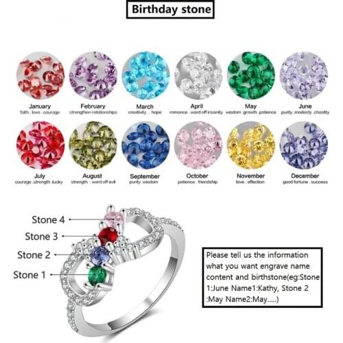 Customized Name Rings With Birthstone Engraved Name Finger Rings Stainless Steel Women Personalized Zirconia Colorful Name Rings