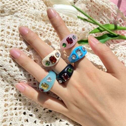 Docona 2021 New Resin Acrylic Ring for Women Korean Colourful Irregular Geometric Crystal Rings Femal Jewelry Anillos Gifts