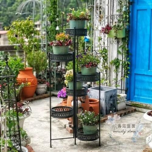 Wrought iron six pots ladder level flower stand garden balcony living room flower shop indoor floor potted shelf