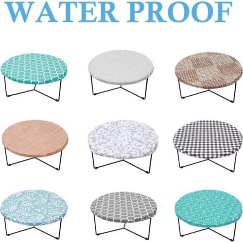 Round Vinyl Tablecloth with Flannel Backing New Year Christmas Tablecloth Home Decor Elastic Edge Oil-Proof Kitchen Tablecloth