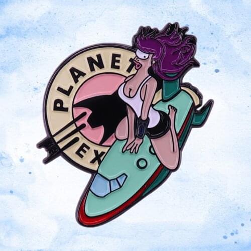 Leela Bender Philip J. Fry Rocket Robotic Spacecraft outer spaceship Professor Farnsworth enamel pin brooch