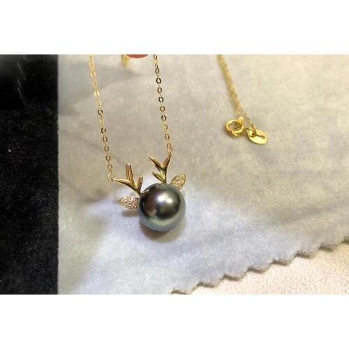 MADALENA SARARA Pure 18K Gold 10-11mm Tahiti Black Saltwater Pearl Pendant Au750 Gold Chain Women Necklace