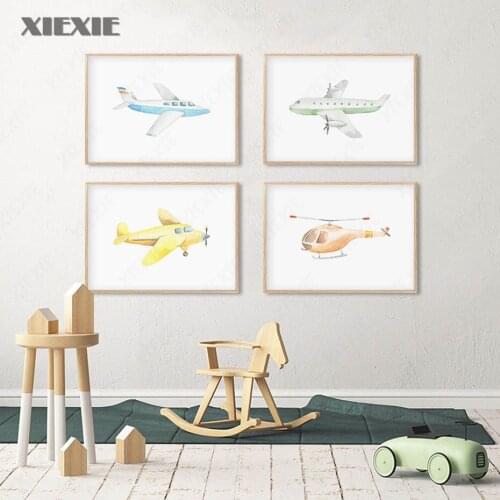 Cartoon Airplane Helicopter Poster Nursery Canvas Painting Wall Art Posters and Print Pictures for Baby Boy Room Decoration