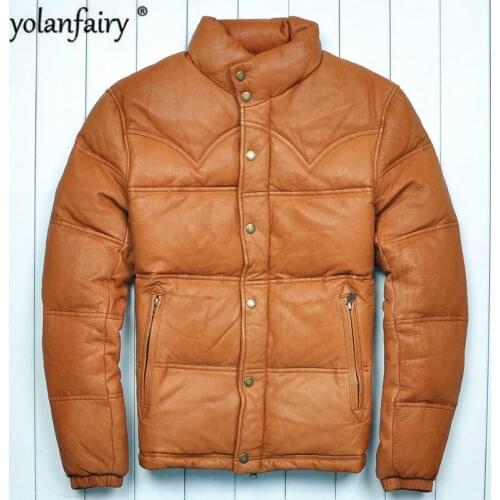 Genuine Leather Jacket Men Vintage Goatskin Leather Jacket Mens Duck Down Winter Coat Plus Size Jaqueta De Couro 250711 YY772