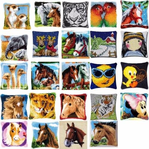 TH horse Cushion Latch Hook Kit Pillow Mat DIY Craft Flower 42CM 42CM Cross Stitch Needlework Crocheting Cushion Embroidery
