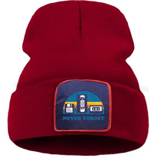 Never Forget Funny Print Knitted Cap Unisex Thick Soft Brimless Hats Sports Casual Beanie Caps Cotton Warm Street Flexible Hat